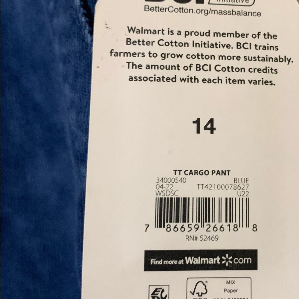 Blue TT Cargo Pants Time and Tru Size 14 Brand New With Tags.